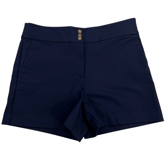 LOFT High Waist Navy Blue Dress Shorts Triple Button Zip Fly 4" Inseam Size 12 - Picture 1 of 12